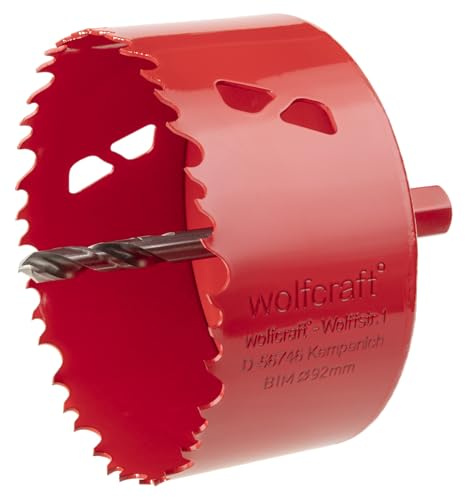 wolfcraft Bi-Metall-Lochsäge, Ø 92 mm - Für Trockenbaumaterialien, Holz, Kunststoffe und Metalle, Schnitttiefe 40 mm - für Einbauspots & LED-Leuchten, Lüftung & Abluft, Möbel- & DIY-Projekte - 5492000