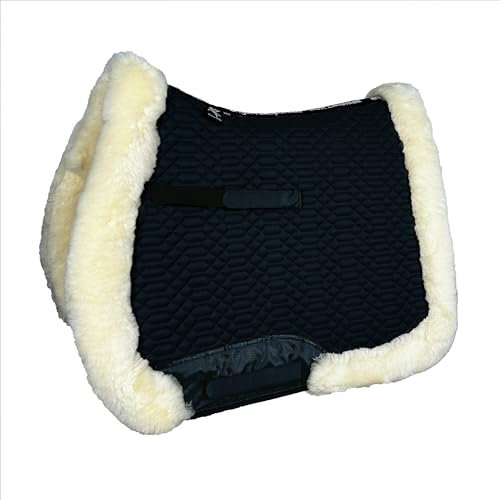 Engel Reitsport | SCHABRA3-VSS-SCH-MED | Schabracke | Lammfell Fully Lined | Steppstoff | Fellkranz rundherum | Vielseitigkeit | Stoff schwarz Fell med.