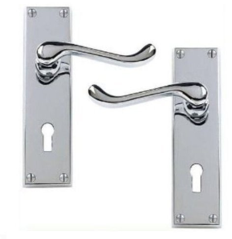 Victorian Scroll Polished Chrome Lever Lock Door Handles 150 x 40mm