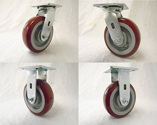 6x2 Swivel Caster Polyurethane Wheel (2) & Rigid (2), Total Support 2,880 lbs.