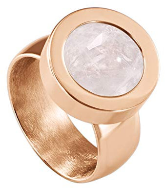 Quiges Rosegold Ring Edelstahl Glänzend 12mm Mini Coin Halter Wechselring und Austauschbare Rosa Quarz Stein in der Größe 20mm