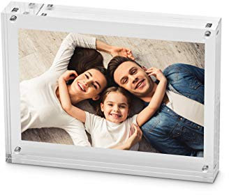 MAUL cadre photo MAULstyle en acrylique 11,5x9x2,4cm | Cadre photo double face en format portrait ou paysage pour photos, collages et images | Cadre large pour une bonne stabilité | Transparent