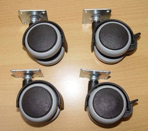 4 x Möbelrollen 50mm Hartbodenrollen Gummi Lenk/FS