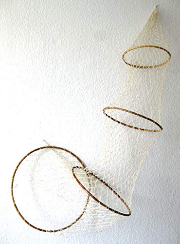 maritime Dekoration große Deko Reuse 135cm x 36cm 4 Bambus Ringe Fischernetz Dekonetz + Muscheln | 4 Bambus-Ringe, Baumwollnetz beige, Maschengröße 3cm, Maritime Dekoration