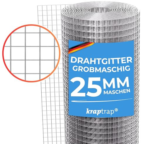 KrapTrap Volierendraht Drahtgitter I 25x25 I 20m x 1m I verzinkt I Papageiendraht I stabiler Gitterdraht 1,7 mm stark