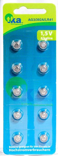 tka Köbele Akkutechnik Batterien LR 41: Alkaline-Knopfzellen LR41, 1,5 Volt, im 10er-Sparpaket (LR41 Batterie Volt, Knopfzelle AG3, Pulsmesser)
