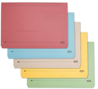 Elba A4+ Document Wallets, Assorted Colours - Pack of 50 Foolscap Folders with Tuck-In Flap, 300 Sheet Capacity, Heavyweight Paper Filing for Office & School