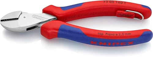 KNIPEX X-Cut Kompakt-Seitenschneider in Blister verchromt mit Mehrkomponenten-Hüllen, mit integrierter Befestigungsöse zum Anbringen, 73 05 160 T BK