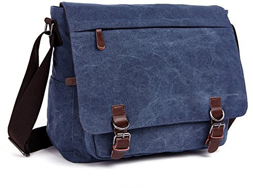 LOSMILE Umhängetasche Herren Schultertasche 16 Zoll Kuriertasche Canvas Laptop Tasche Messenger Bag für Arbeit und Schule. (Blau)