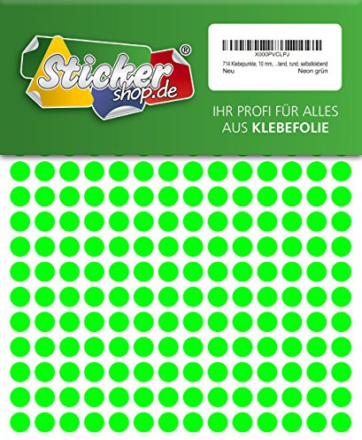 714 Klebepunkte, 10 mm, Markierungspunkte, Punkt, PVC, Vinyl, Folie, Neon, grün, leuchtend, rund, selbstklebend