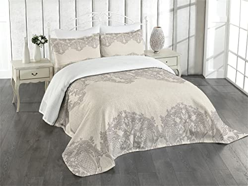ABAKUHAUS Abstrakt Tagesdecke Set, Retro empfindliche Spitze wie, Set mit Kissenbezügen Waschbar, für Doppelbetten 220 x 220 cm,Taupe