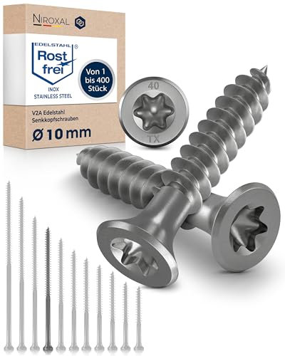 200x Vis à bois tête fraisée en Acier inoxydable Torx V2A vis inox 10x200 pour panneaux d'aggloméré Bois Filetage partiel 10mm fort 200mm long 200 pièce en acier A2