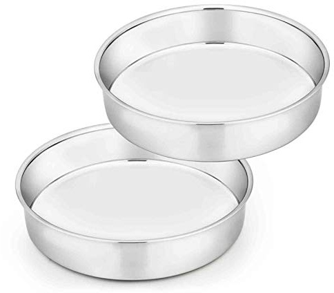 TeamFar Cake Pan Set of 2, 8 Inch Cake Pan Round Tier Tins Set Stainless Steel, Healthy & Heavy Duty, Mirror Finish & Easy Clean, Dishwasher Safe