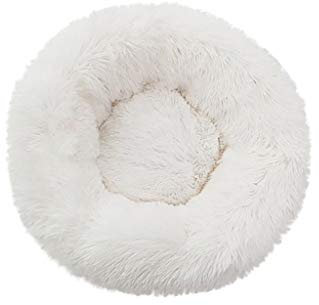 Smniao Hundebetten Plüsch Haustierbett Hundesofa Katzensofa Schlafplatz für Katzen Weicher Waschbar Katzenbett Hunde Mat (XL:Durchmesser 60cm, Weiß)