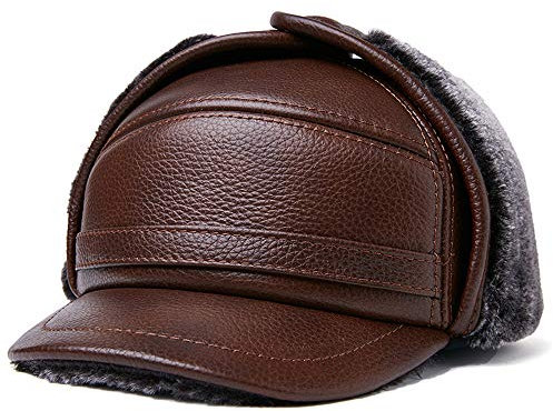 DongBao Herren Winter Schiebermütze mit Ohrenklappen,Warm Baseball Kappe mit Ohrenschutz, Leder Fliegermützen