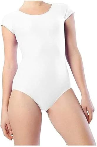 BODYWEAR LTD Barn flickor glänsande kortärmad dans gymnastik trikåer, Vitt, 9-10 År