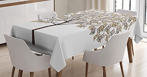 ABAKUHAUS Abstrait Nappe, Surreal Argent feuillu Arbre, Linge de Table Rectangulaire pour Salle à Manger Décor de Cuisine, 140 x 170 cm, Multicolore
