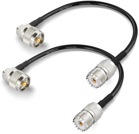 Superbat Cavo Coassiale RG58 CB UHF PL259 Angolato a SO239 30cm | Maschio-Femmina, 50 Ohm, Bassa Perdita, 2 Pezzi, per Radio HAM e CB, Analizzatore d'Antenna, Carico Fittizio, Misuratore SWR