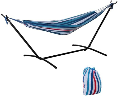 Outsunny Hamac de Jardin sur Pied Support Métal Charge Max. 120 Kg Blanc | 1 Place, Sac Transport, Finition Époxy