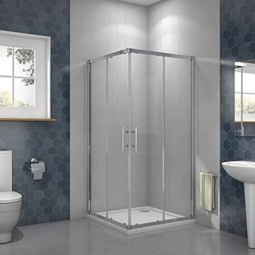 90x90x185CM CABINA DE DUCHA ANGULAR PUERTA CORREDERA MARCO CROMADO CRISTAL 5 MM TEMPLADO