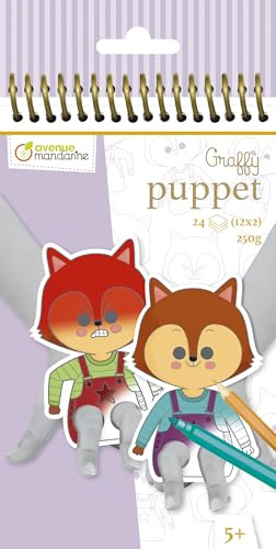 MY MANDARINE GY137C - Malblock Graffy Puppet, 24 vorgestanzte Zeichnungen Fingerpuppen (12 Designs x2), 250g Zeichenpapier, ab 5 Jahren, Emotionen, 1 Stück