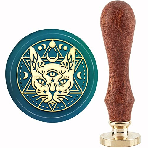 craspire Katzenwachs-Siegelstempel Auge Vintage Siegelwachsstempel Mond Stern 30 mm Abnehmbarer Messingkopf Mit Holzgriff Für Hochzeitseinladungen Umschläge Halloween Weihnachten Geschenkverpackung