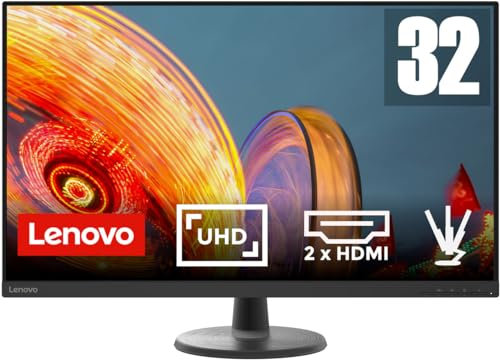 Lenovo D32u-40 - Monitor 31.5 UHD (VA, Tasa de Refresco 60 Hz, Tiempo de Respuesta 4ms, 2x HDMI 2.0 + 1x DP 1.2, Cable HDMI, Montaje VESA de 100 mm) Ajuste de inclinación - Negro