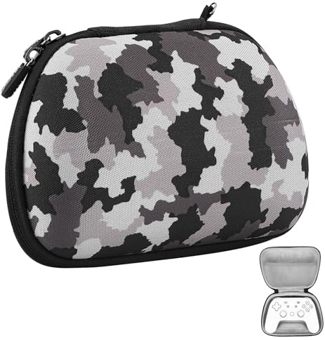 GEEKRIA Controller Carrying Case Compatible with Google Stadia, Hard Shell Travel Bag, Protective Case with Internal Mesh Pocket for Charging Cable (Camouflage)