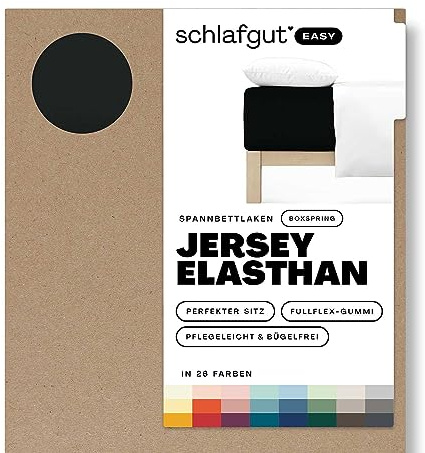 schlafgut Easy Boxspring Spannbettlaken 90x200 cm Jersey, Off-Black | Bettlaken, Spannbetttuch 100x200, 90x190 bis 100x220 cm, Schwarz, Boxspringbett, bis 40 cm Steg, Elasthan