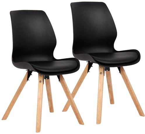 CLP 2er Set Stuhl Luna Kunststoff I Stoff I Samt I Kunstleder I Lehnstuhl mit Holzgestell, Farbe:schwarz, Material:Kunststoff