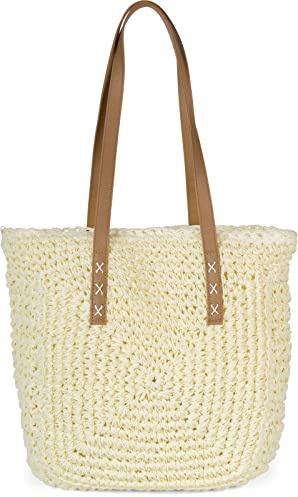 styleBREAKER Damaxelväska med långa handtag, strandväska, korgväska, flätad väska, shopper 02012388, kräm, Einheitsgröße