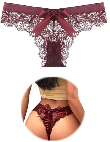 FULLJOYLOVE Women Bowknot Knickers Cheeky Thongs Lace Panties Back Underwear Plus Size Bikini Briefs