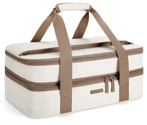 TOURIT Double Decker Insulated Casserole Carrier for Hot or Cold Food Expandable Thermal Food Carrier for Picnic Cookouts Potluck Parties Fits 9 x 13 Baking Dish