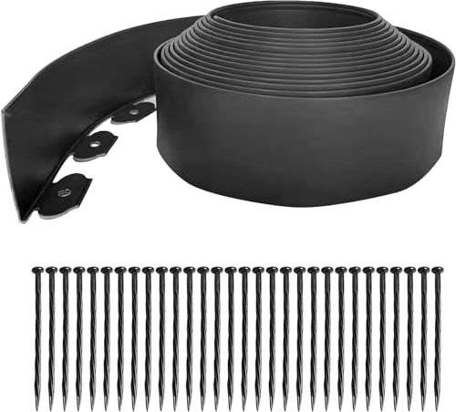 Garden Edging,33ft Landscape Edging Garden Border Edging【4INCH Hight】 Paver Edging Include 30 Stakes,Flower Bed Edging Borders for Yard, Lawn, Gardens(Black)