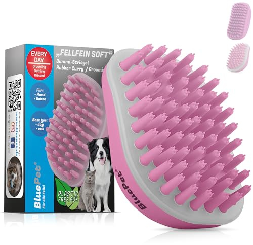BluePet Weiche Badebürste Gummistriegel für Kurzhaar Hund & Katze | Sanfte Fellpflege für Hunde & Katzen. Mit Massageeffekt. Entfernt loses Deckhaar, Staub & Schmutz. Idealer Badestriegel.