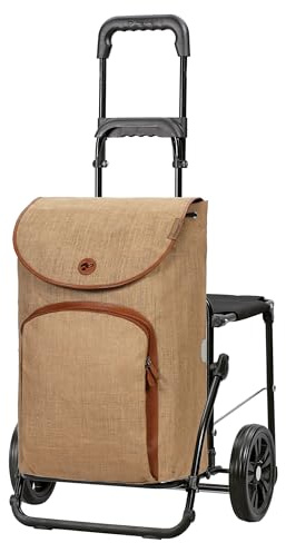 ANDERSEN Einkaufstrolley - Komfort Shopper Reik beige 50 L geräumig, Leder, klappbar, mit Sitz, multifunktional