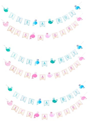 MAGICLULU 6 Juegos De Banderines De Revelación De Género Con Letras De Ballena Pancarta Colgante De Revelación De Género Pancarta De Bienvenida Para Niña De Revelación De