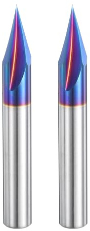 uxcell 2 Pcs 30 Degree V Groove Engraving Router Bits for CNC Tip and 3 Flutes 1/4 Inch Shank Carving Bit Nano Coated Carbide End Mill for Carving Engraving