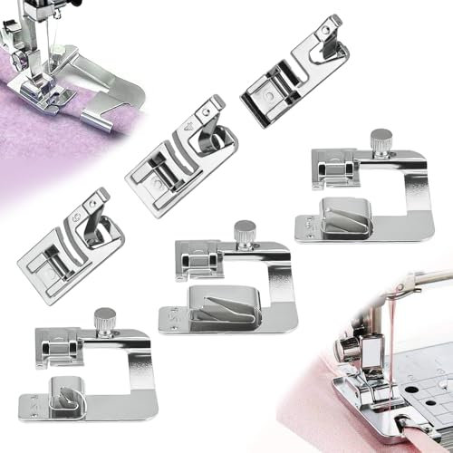 KNGNGK 6 Stücke 4/8, 6/8, 8/8 3mm/4mm/6mm Nähfüße für Nähmaschine Saumfuss Presser Fuß für Nähmaschine Nähmaschinenfüße Rollsaumfuß