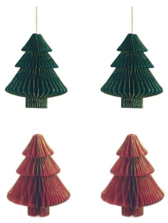 Joaecosmhui 4er Set Deko Tannenbaum Wiederverwendbare Weihnachtsbäume Wabenbälle aus Pappe Deko Weihnachten Weihnachtsbaum grün zum Hängen oder Stellen - Papier Weihnachtsbaum