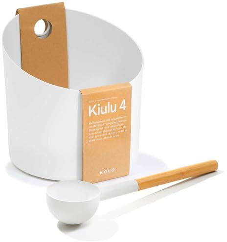KOLO Sauna Set Kiulu 4 - Kübel 5 l + Aufgusskelle 300 ml - Weißes Aluminium - Bambusgriff - 2-teiliges Premium-Set für Aufgüsse und authentische finnische Saunakultur - Made in Finland