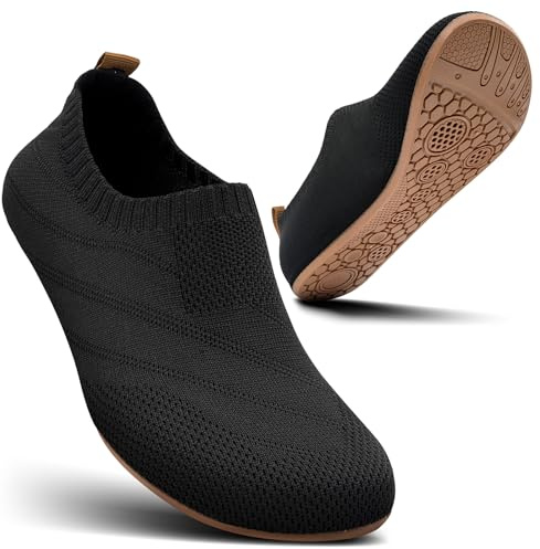 Sosenfer Chaussons Pieds Nus Femme Homme - Pantoufles de Maison Antidérapantes, Respirantes et Très Confortables - Lavable en Machine, Unisex-Black-OxfordColor-46XIN