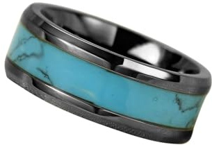 Wycian Freundschaftsring Gravur, Edelstahl Ringe Set Partner Schwarz Größe 62 (19.7) 8mm Ring mit Türkis Personalisiert für Mutter Abschluss