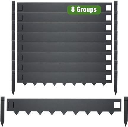 KHAMAL Lawn Edging Border - 8 Pack Flexible Lawn Garden Edging, Flower Bed Edge with Reinforced Pegs, 5cm High (Black)