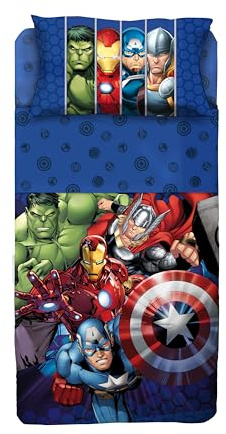 hermet Juego de sábanas para Cama Individual de los Vengadores, 100% algodón, Juego de sábanas, sábana encimera con Borde + sábana Bajera con Esquinas + Funda de Almohada