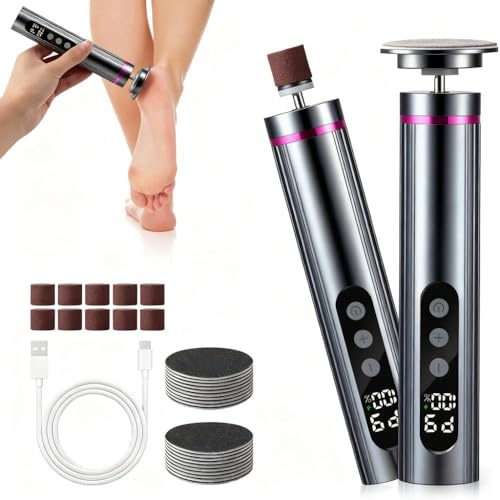 2-in-1 Electric Foot File & Nail Grinder, 9-Speed LCD Callus Remover for Feet, Rechargeable Pedicure Kit with 2400mAh Battery, 30 Sanding Bands for Hard Skin Removal & Nail Care