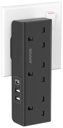 3 Way Plug Adapter, Multi Plug Extension Socket Black with USB C Slot | ANVODE Extension Plug, Wall Charger Socket, Multi Outlets Extender Adapter UK for School, Home, Kitchen, Office