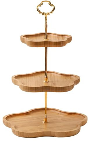 Lxoraziy Porta Frutta 3 Piani, Alzata a 3 Livelli in Bambù – Porta Frutta e Dolci, Supporto per Verdure e Pane per Feste, Buffet e Decorazioni da Tavola