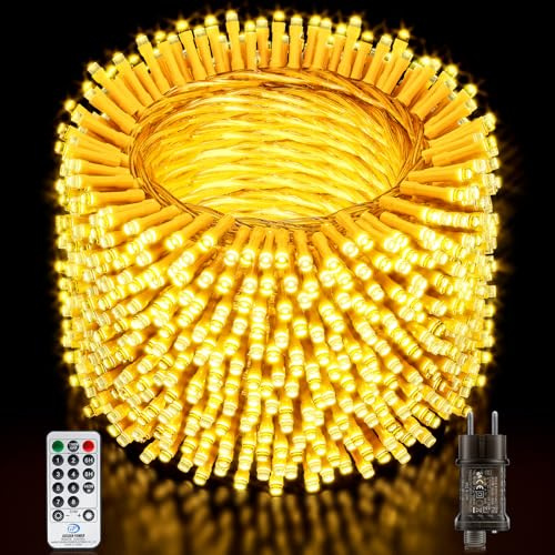 Buudala Luci Albero di Natale, 101M/331.36FT 800 LED Luci Natalizie da Esterno ed Interno, 8 Modalità con Funzione Memoria e Telecomando Luci di Natale per Giardino, Balcone, Festa - Bianco Caldo