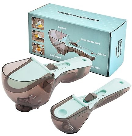 Fyearfly Juego de cucharas medidoras, resistente al calor, ajuste de varios niveles, herramientas de cocina de plástico, juego en caja, medidas precisas, duradero y conveniente para cocinar y hornear